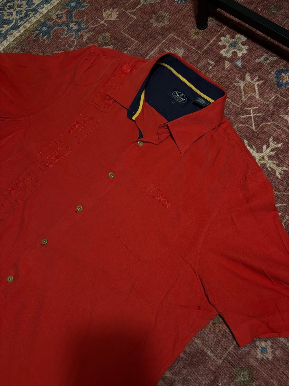 Nat Nast Shirt Size XL 100% Silk Embroidered Bowling Shirt